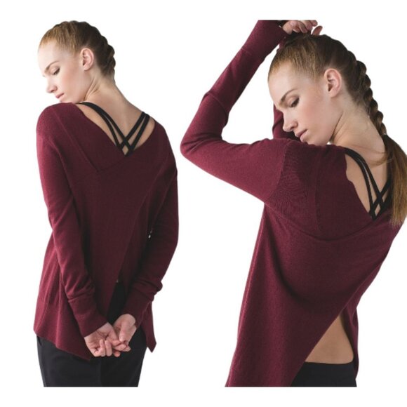 Lululemon Wine Berry Sunset Savasana Pullover cross open back sweater - Picture 6 of 16